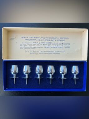 Vintage Flaming Goblets Set of 6- Silver Candle Holders for Cake